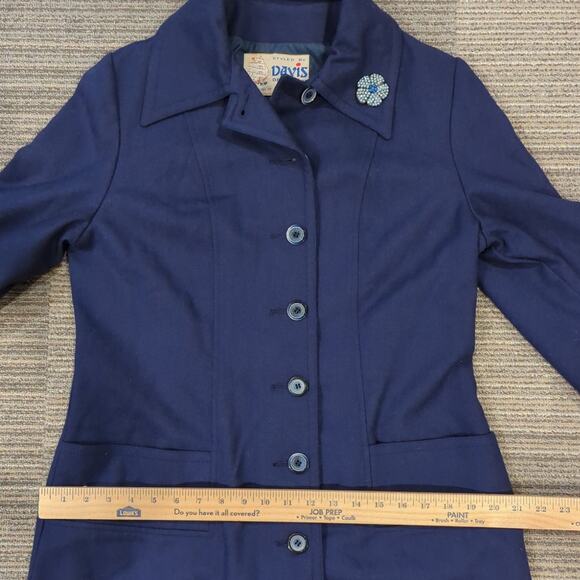 Davis of Boston Vintage Navy Wool Coat Size 12 Brooch Classic Mid Calf Length - Picture 7 of 10